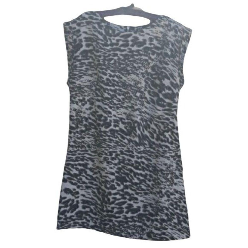 Apt .9 Animal‎ Print Sleeveless Tunic Mini Dress Exposed Zipper Blk Gray Sz S